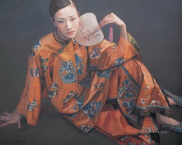  Yifei Lienzo - Dama con abanico Chica china Chen Yifei